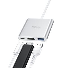 USB HUB / Хаб Hoco HB14 Type-C / USB-C на USB3.0 + HDMI + PD, серебряный 3in1 цена и информация | Адаптеры, USB-разветвители | pigu.lt