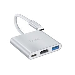 Hub adapteris Hoco HB14 Type-C / USB-C į USB3.0 + HDMI + PD, sidabrinė 3in1 kaina ir informacija | Adapteriai, USB šakotuvai | pigu.lt