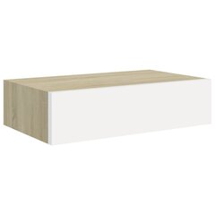 vidaXL Sieninė lentyna su stalčiumi, ąžuolo/balta, 40x23,5x10cm, MDF kaina ir informacija | Lentynos | pigu.lt