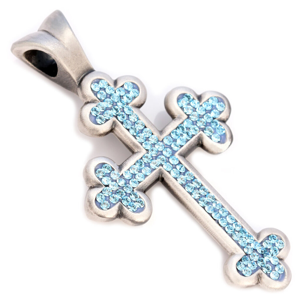 Bico "Blanik" Pave kryžiaus pakabukas su kristalais (PV1 šviesiai mėlyna) цена и информация | Kaklo papuošalai | pigu.lt