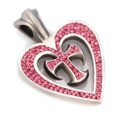 Bico "Augusta" Pave kryžius ir širdies pakabukas su kristalais (PV4 Pink) kaina ir informacija | Kaklo papuošalai | pigu.lt