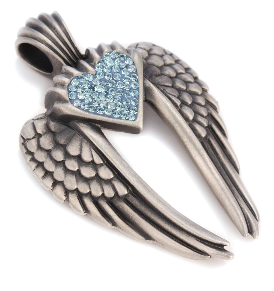 Bico "Wings Of Uriel" Pave Angel Wings pakabukas su kristalais (PV7 šviesiai mėlyna) цена и информация | Kaklo papuošalai | pigu.lt
