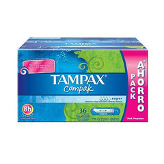 Тампоны TAMPAX Compak Super, 36 шт. цена и информация | Тампоны, гигиенические прокладки для критических дней, ежедневные прокладки | pigu.lt