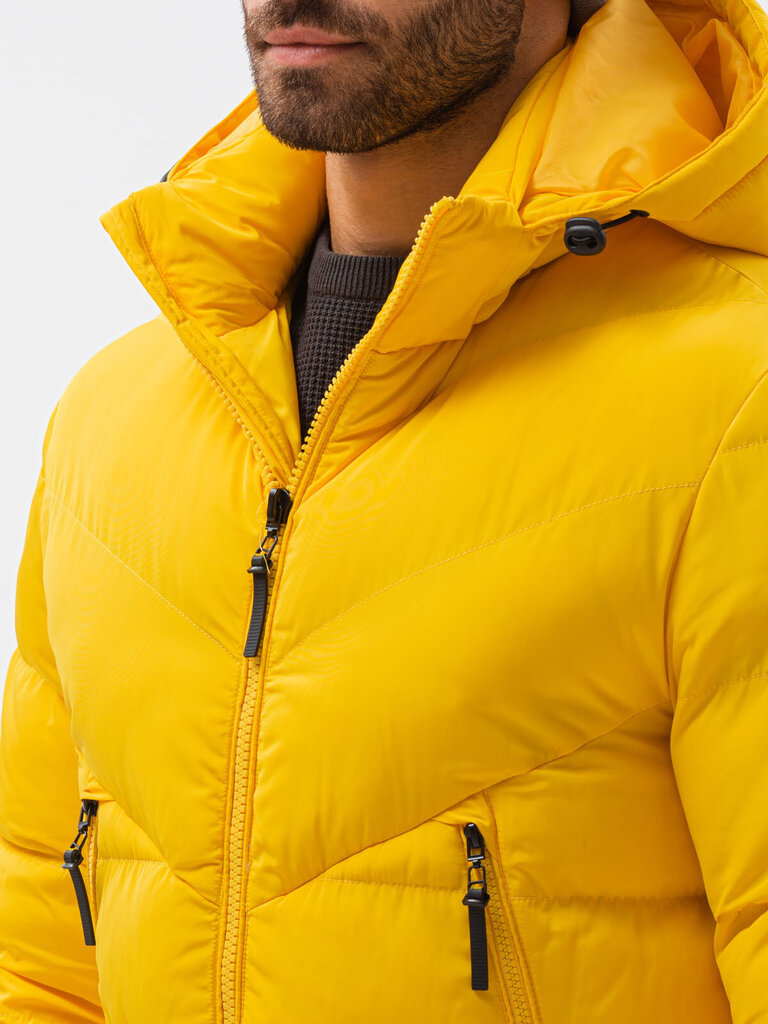 Vyriška žieminė striukė su gobtuvu Ombre C519, geltona kaina ir informacija | Vyriškos striukės | pigu.lt