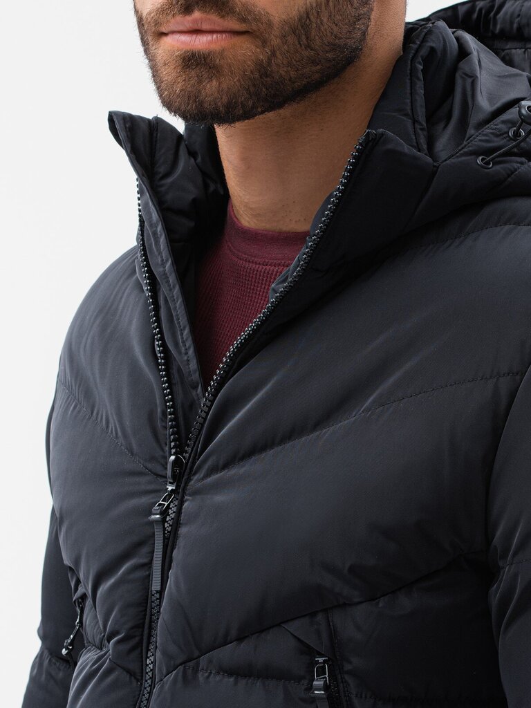 Vyriška žieminė striukė su gobtuvu Ombre C519, juoda kaina ir informacija | Vyriškos striukės | pigu.lt