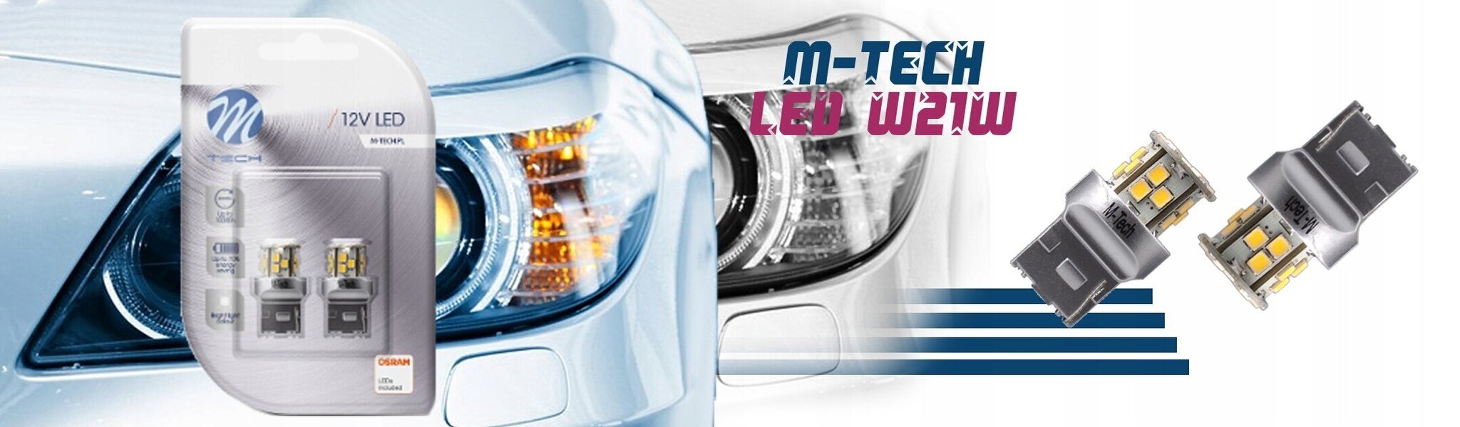 LED lemputė M-Tech T20 W20W 12V, 2 vnt kaina ir informacija | Automobilių lemputės | pigu.lt