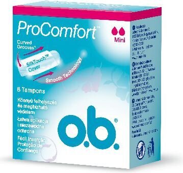 Tamponai O.B ProComfort Mini, 8 vnt. kaina ir informacija | Tamponai, higieniniai paketai, įklotai | pigu.lt