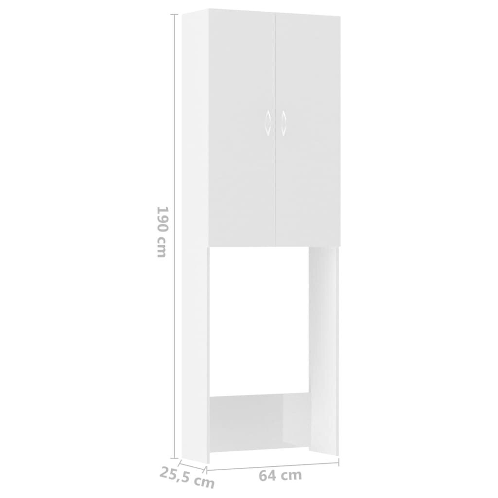 vidaXL Skalbimo mašinos spintelė, balta, 64x25,5x190cm, ypač blizgi kaina ir informacija | Vonios spintelės | pigu.lt