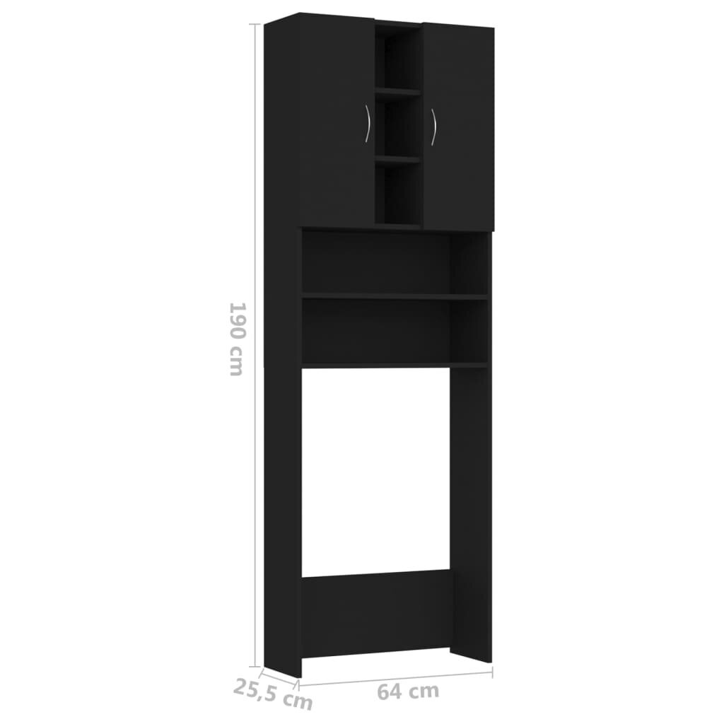 vidaXL Skalbimo mašinos spintelė, juodos spalvos, 64x25,5x190cm kaina ir informacija | Vonios spintelės | pigu.lt