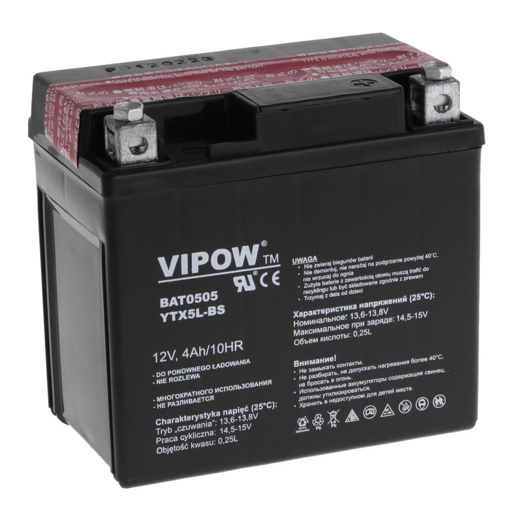 Baterijos tipas MC motociklams 12V 4ah Vipow kaina ir informacija | Akumuliatoriai | pigu.lt