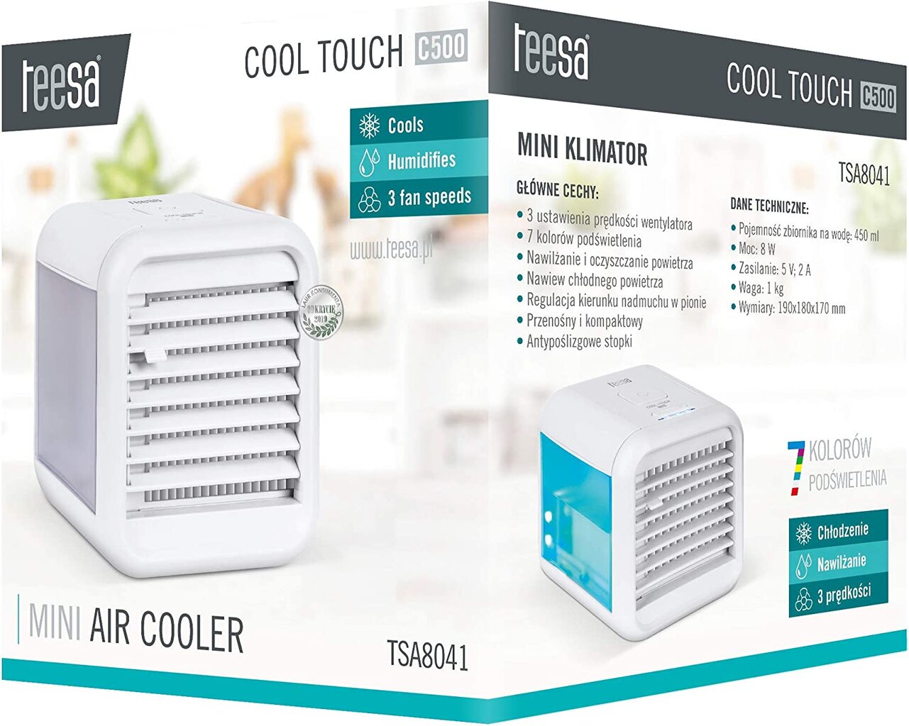 Mini kondicionierius, ventiliatorius TEESA Cool Touch C500 / Mini oro kondicionierius цена и информация | Ventiliatoriai | pigu.lt