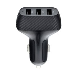 Автомобильное зарядное устройство для быстрой зарядки 3 x USB Carbon 36W, CC271-3A, черное цена и информация | Зарядные устройства для телефонов | pigu.lt