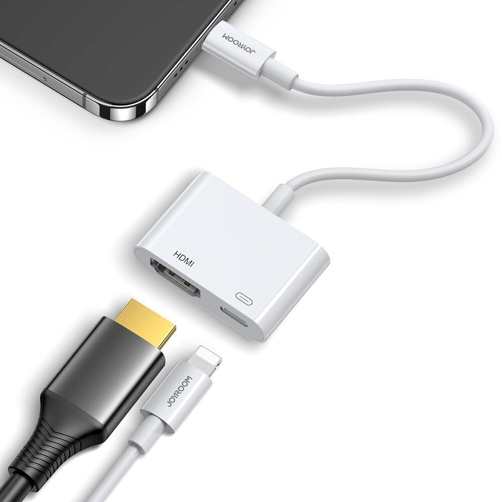 Adapteris Joyroom Lightning (Male) to Digital HDMI Adapter (Female) + Lightning (Female) FullHD 1080p 60Hz (S-H141 white) kaina ir informacija | Adapteriai, USB šakotuvai | pigu.lt