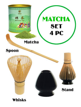 MATCHA RINKINYS - Matcha 80g + Whisks (Bambukinė šluotelė) + Spoon (šaukštelis) + Stand (šluotos laikiklis). kaina ir informacija | Arbata | pigu.lt