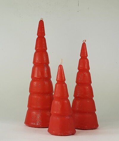 Rankų darbo žvakės EGLUTĖS 3 vnt raudonos spalvos 22cm.,17 cm.,12 cm. Nr.1 цена и информация | Žvakės, Žvakidės | pigu.lt