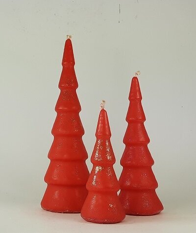 Rankų darbo žvakės EGLUTĖS 3 vnt raudonos spalvos 22cm.,17 cm.,12 cm. Nr.2 kaina ir informacija | Žvakės, Žvakidės | pigu.lt