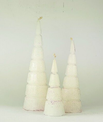 Rankų darbo žvakės EGLUTĖS 3 vnt baltos spalvos 22cm.,17 cm.,12 cm. Nr.1 kaina ir informacija | Žvakės, Žvakidės | pigu.lt