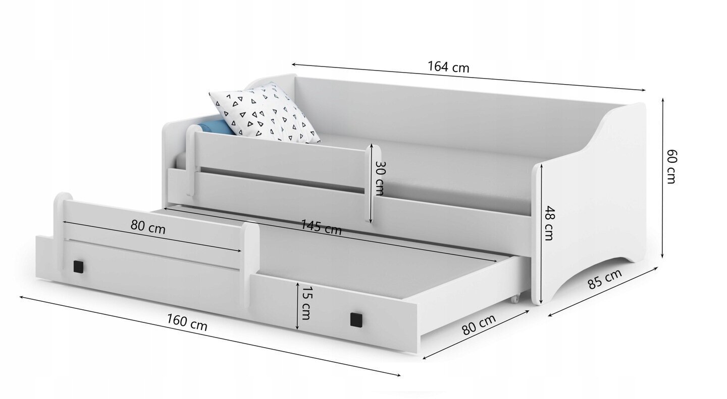 Vaikiška lova ADRK Furniture Naomi 2, 80x160 cm, balta kaina ir informacija | Vaikiškos lovos | pigu.lt