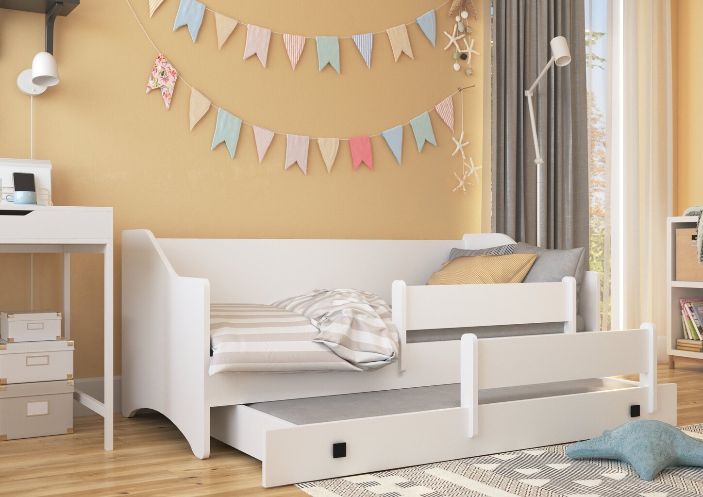 Vaikiška lova ADRK Furniture Naomi 2, 80x160 cm, balta/pilka kaina ir informacija | Vaikiškos lovos | pigu.lt