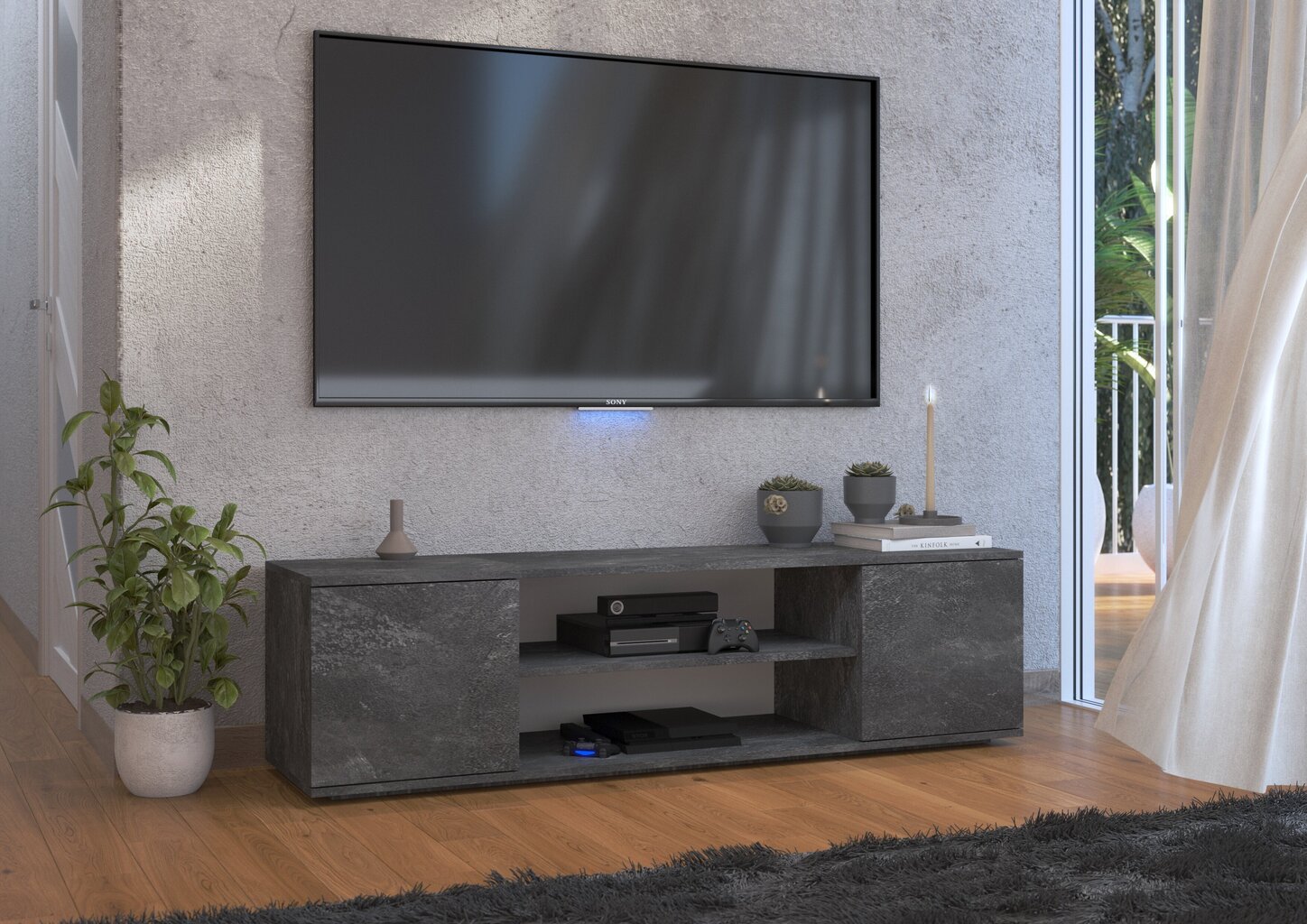 TV staliukas ADRK Furniture Petra, juodas kaina ir informacija | TV staliukai | pigu.lt