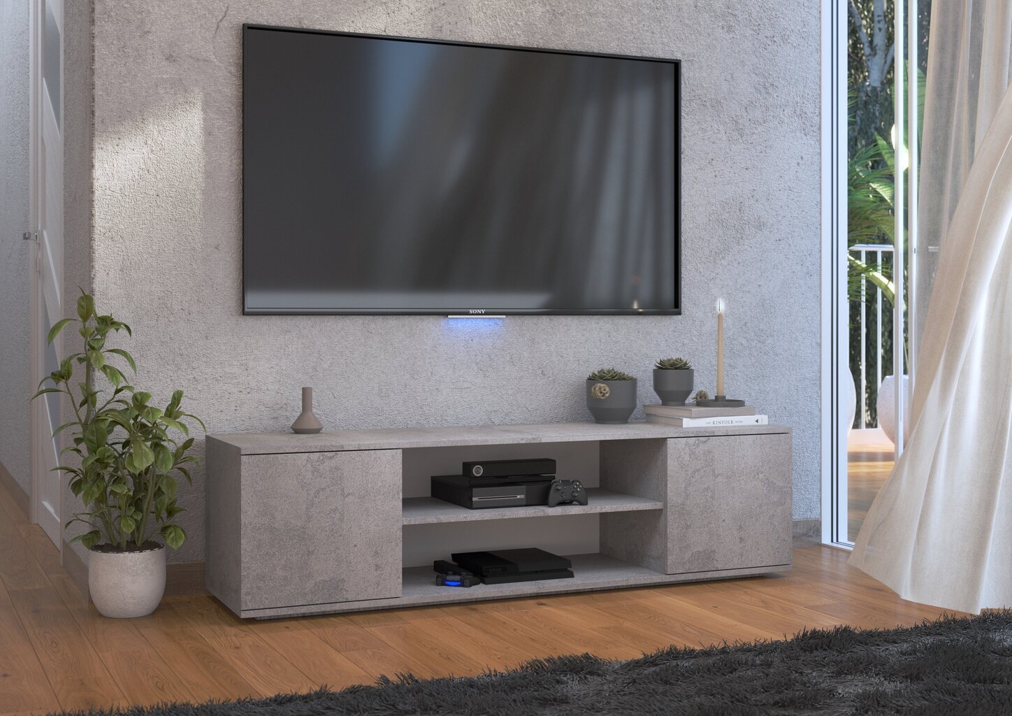 TV staliukas ADRK Furniture Petra, šviesiai pilkas kaina ir informacija | TV staliukai | pigu.lt
