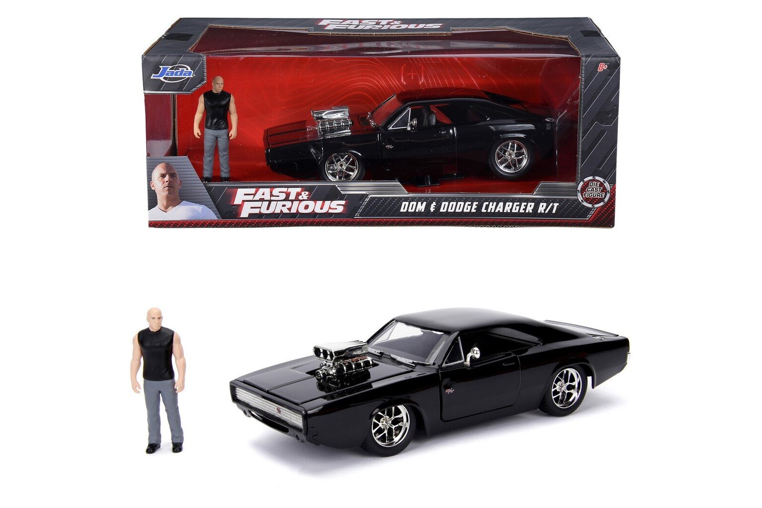 Metalinis automobilis Jada Fast and Furious Dodge Charger Street ir Dominic Toretto figūra 1:24 kaina ir informacija | Žaislai berniukams | pigu.lt