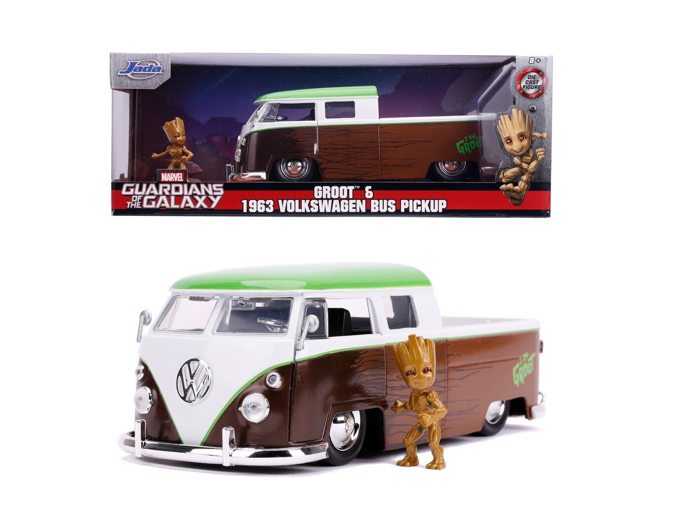 Marvel - Groot 1962 VW Bus, 1:24 kaina ir informacija | Žaidėjų atributika | pigu.lt