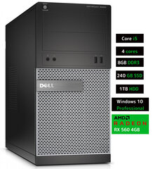 Стационарный компьютер Dell 3020 MT i5-4570 8GB 240GB SSD 1TB HDD RX560 4GB Windows 10 Professional цена и информация | Стационарные компьютеры | pigu.lt