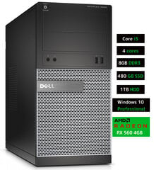 Стационарный компьютер Dell 3020 MT i5-4570 8GB 480GB SSD 1TB HDD RX560 4GB Windows 10 Professional  цена и информация | Stacionarūs kompiuteriai | pigu.lt