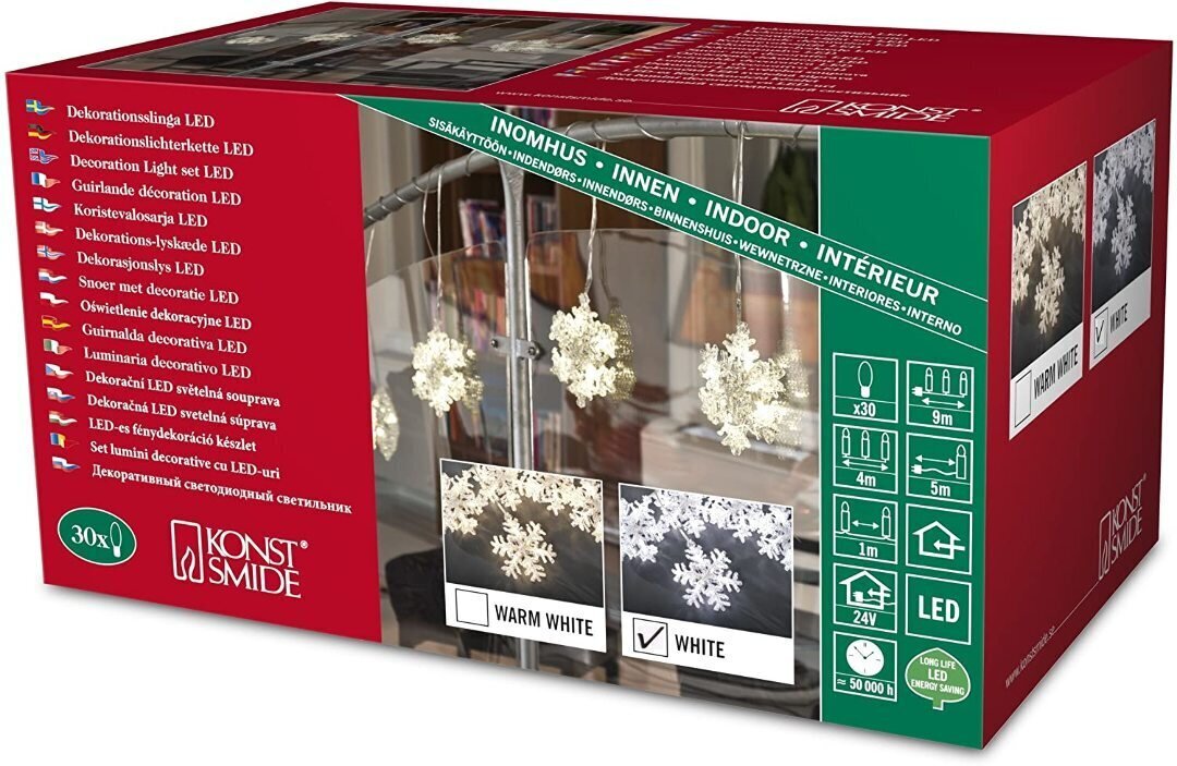 Girlianda Konstsmide Snowflakes 30 LED, balta kaina ir informacija | Girliandos | pigu.lt