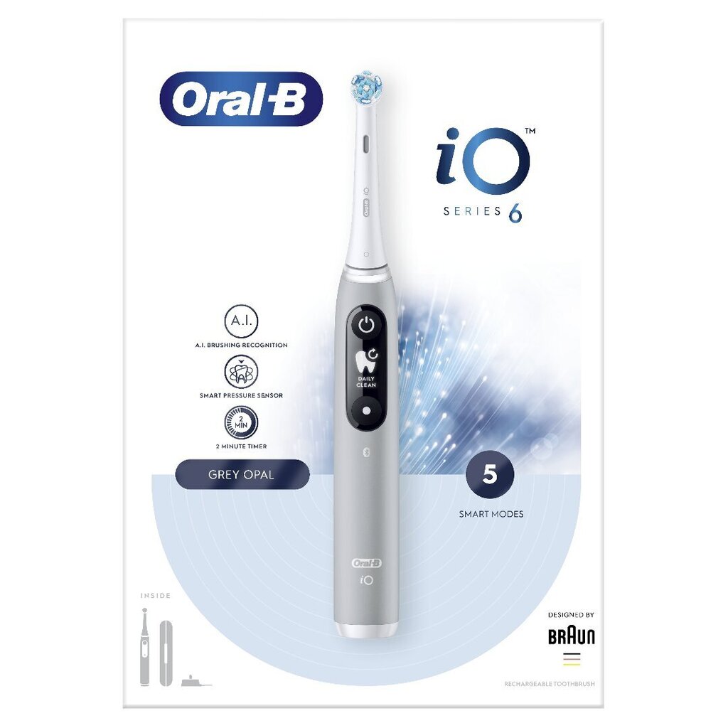 Oral-B iO6 Series Grey Opal цена и информация | Elektriniai dantų šepetėliai | pigu.lt