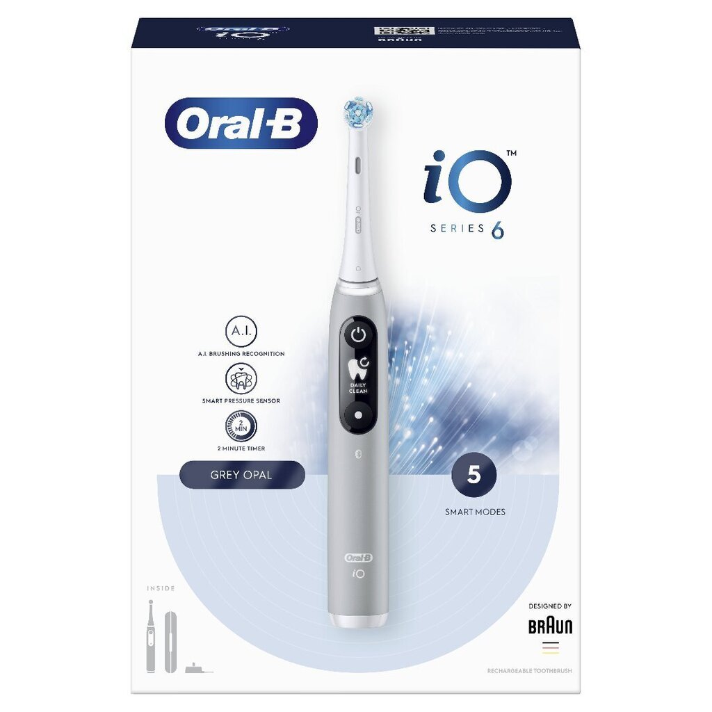 Oral-B iO6 Series Grey Opal kaina ir informacija | Elektriniai dantų šepetėliai | pigu.lt