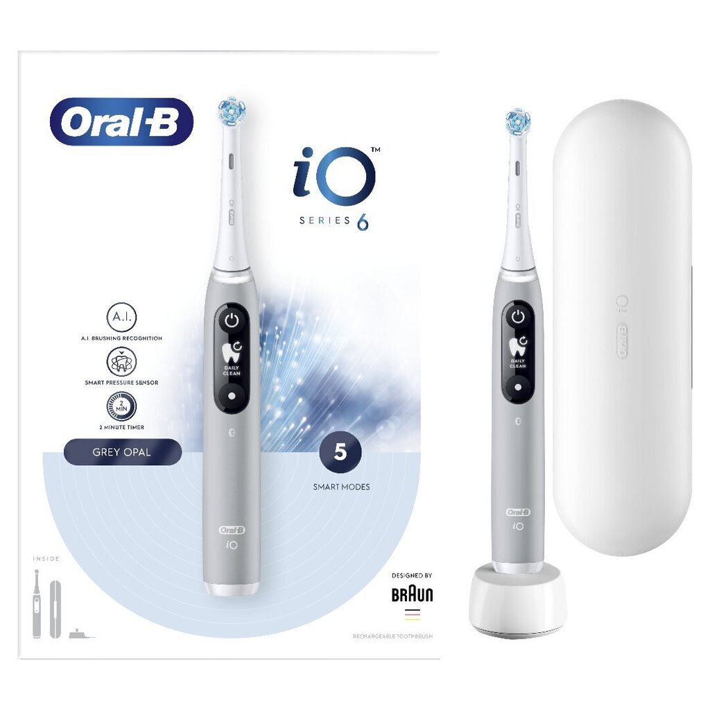 Oral-B iO6 Series Grey Opal цена и информация | Elektriniai dantų šepetėliai | pigu.lt