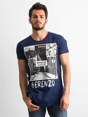 мужская темно-синяя футболка с принтом цена и информация | Мужские футболки | pigu.lt