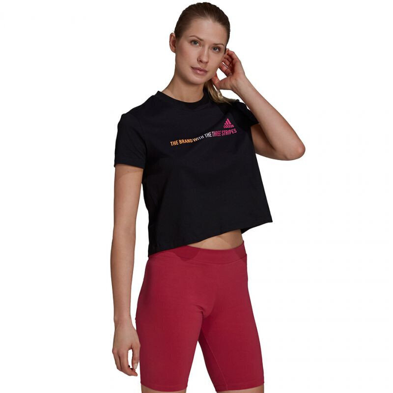 Marškinėliai moterims Adidas Gradient Logo Cropped T Shirt W GM5576, juodi kaina ir informacija | Marškinėliai moterims | pigu.lt