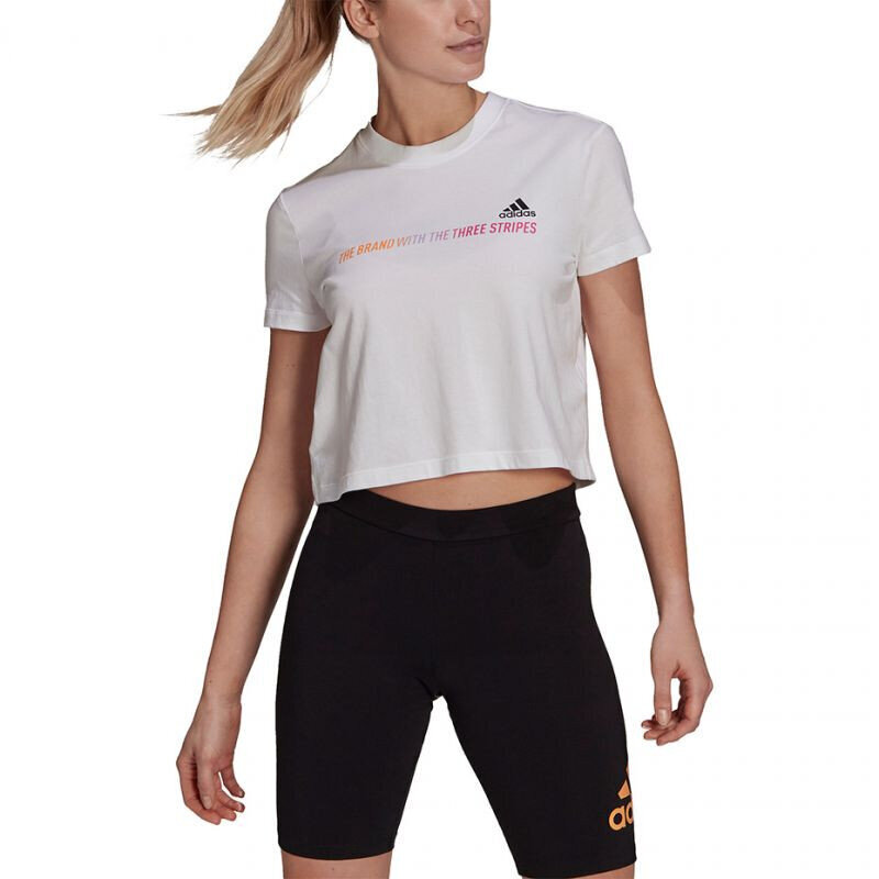 Marškinėliai moterims Adidas Gradient Logo Cropped T Shirt W GM5577, balti kaina ir informacija | Marškinėliai moterims | pigu.lt