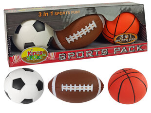 Набор мягких мячей 3в1 для спортивного футбола, баскетбола, бейсбола цена и информация | Игрушки для мальчиков | pigu.lt