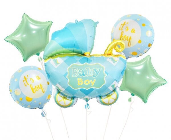 Folijiniai balionai - Vežimėlių komplektas, mėlynas, 5 vnt. kaina ir informacija | Balionai | pigu.lt