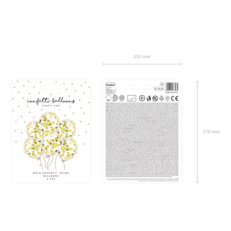 Balionai su geltonu konfeti, 30 cm kaina ir informacija | Balionai | pigu.lt
