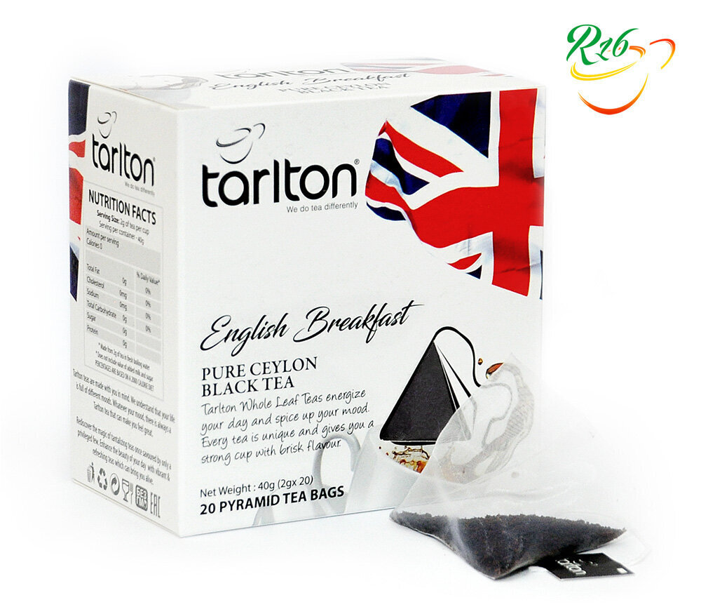 Ceilono Juodoji arbata piramidiniuose maišeliuose ENGLISH BREAKFAST, Tarlton Whole Leaf Black tea, Pyramid, 2gx20 цена и информация | Arbata | pigu.lt