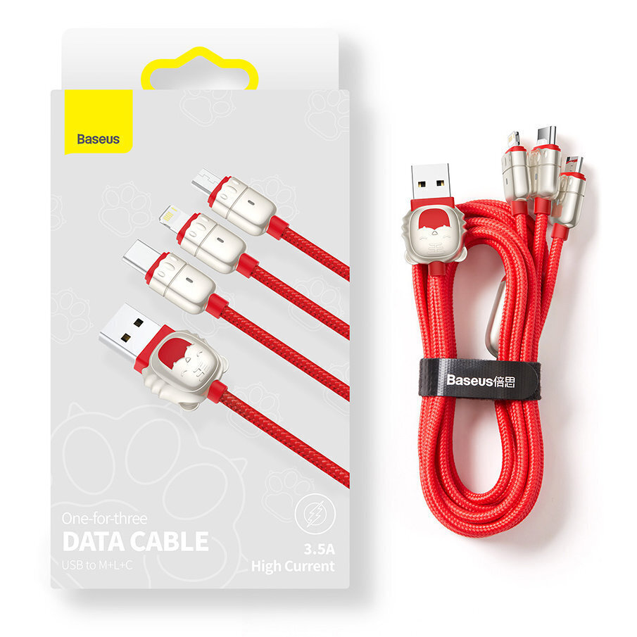 USB kabelis 3in1 Baseus Year of the Tiger, USB to micro USB / USB-C / Lightning, 3.5A, 1.2 m kaina ir informacija | Laidai telefonams | pigu.lt