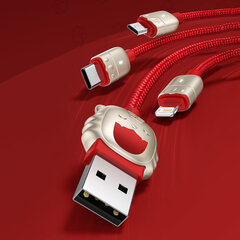 USB-кабель 3в1 Baseus Year of the Tiger, USB to micro USB/USB-C/Lightning, 3.5А, 1.2 м (красный) цена и информация | Кабели для телефонов | pigu.lt