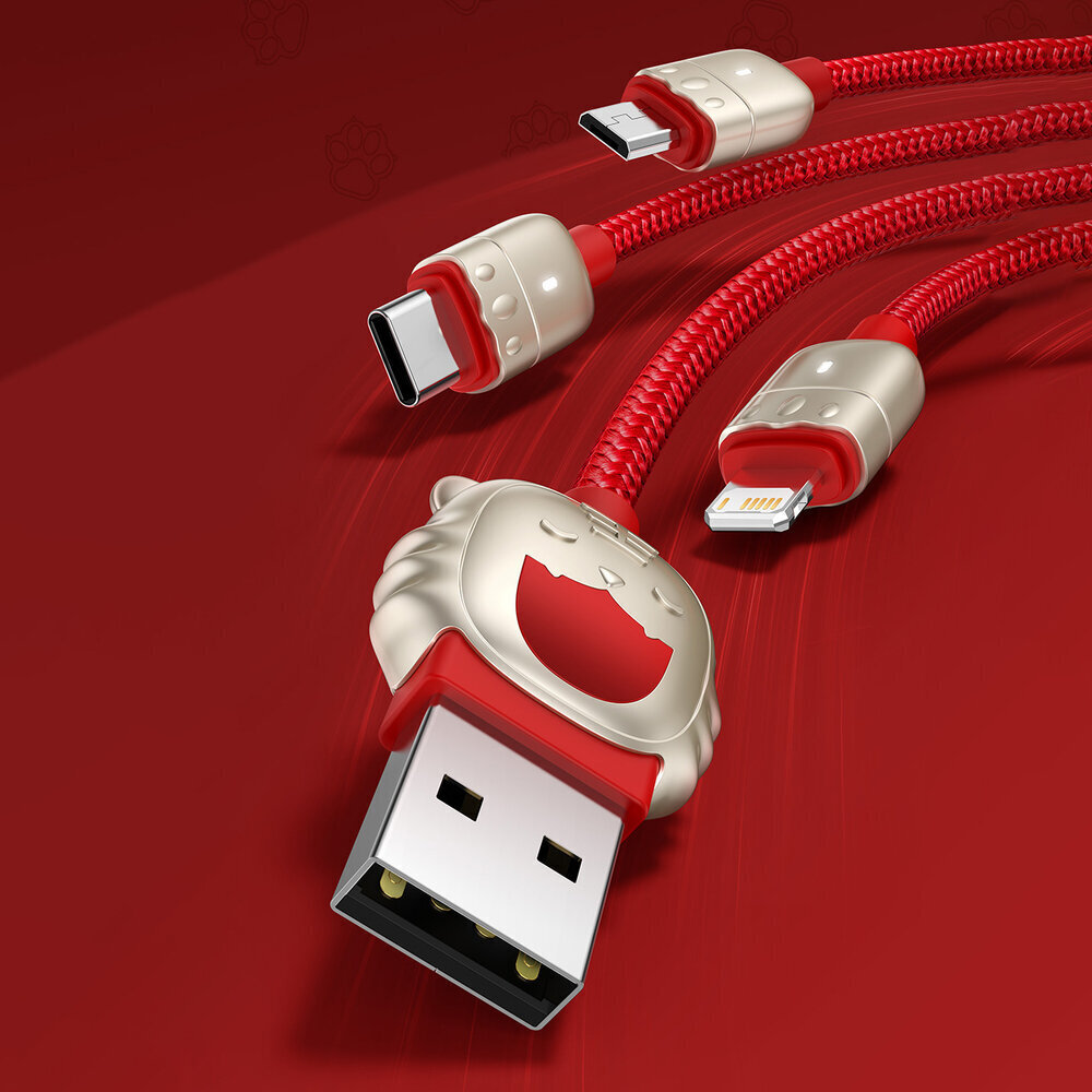 USB kabelis 3in1 Baseus Year of the Tiger, USB to micro USB / USB-C / Lightning, 3.5A, 1.2 m kaina ir informacija | Laidai telefonams | pigu.lt