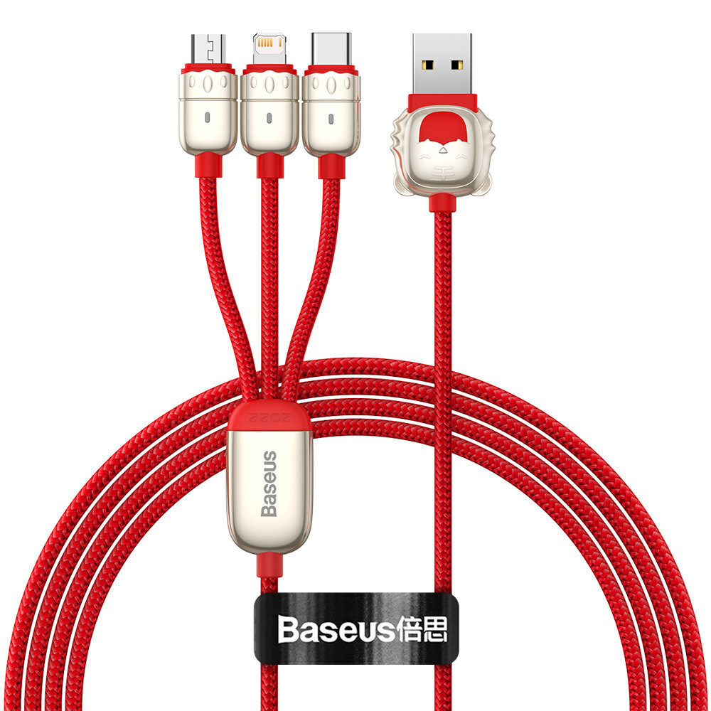 USB kabelis 3in1 Baseus Year of the Tiger, USB to micro USB / USB-C / Lightning, 3.5A, 1.2 m цена и информация | Laidai telefonams | pigu.lt