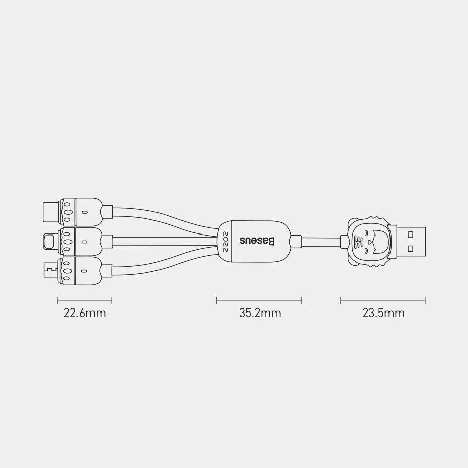 USB kabelis 3in1 Baseus Year of the Tiger, USB to micro USB / USB-C / Lightning, 3.5A, 1.2 m kaina ir informacija | Laidai telefonams | pigu.lt