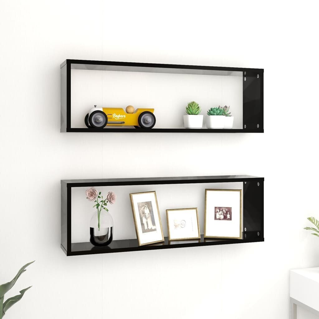 Sieninės lentynos, 80x15x26,5 cm, 2 vnt, juodos цена и информация | Lentynos | pigu.lt