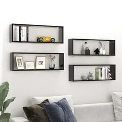 Sieninės lentynos, 80x15x26,5 cm, 4 vnt, juodos kaina ir informacija | Lentynos | pigu.lt