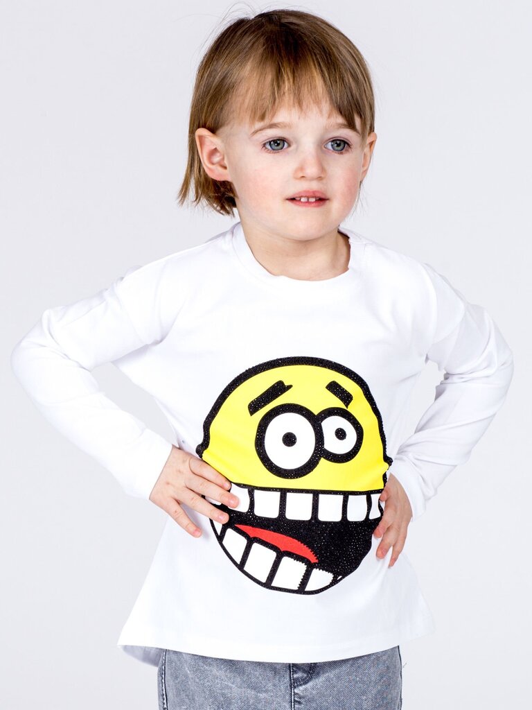 Palaidinė vaikams su baltu jaustukų atspaudu White 98 cm kaina ir informacija | Marškinėliai mergaitėms | pigu.lt