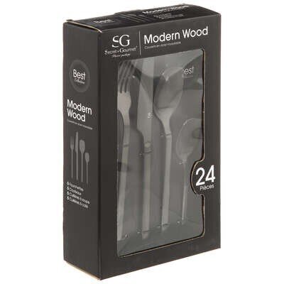 Juodų stalo įrankių rinkinys Modern Wood (24 dalių) kaina ir informacija | Stalo įrankiai | pigu.lt