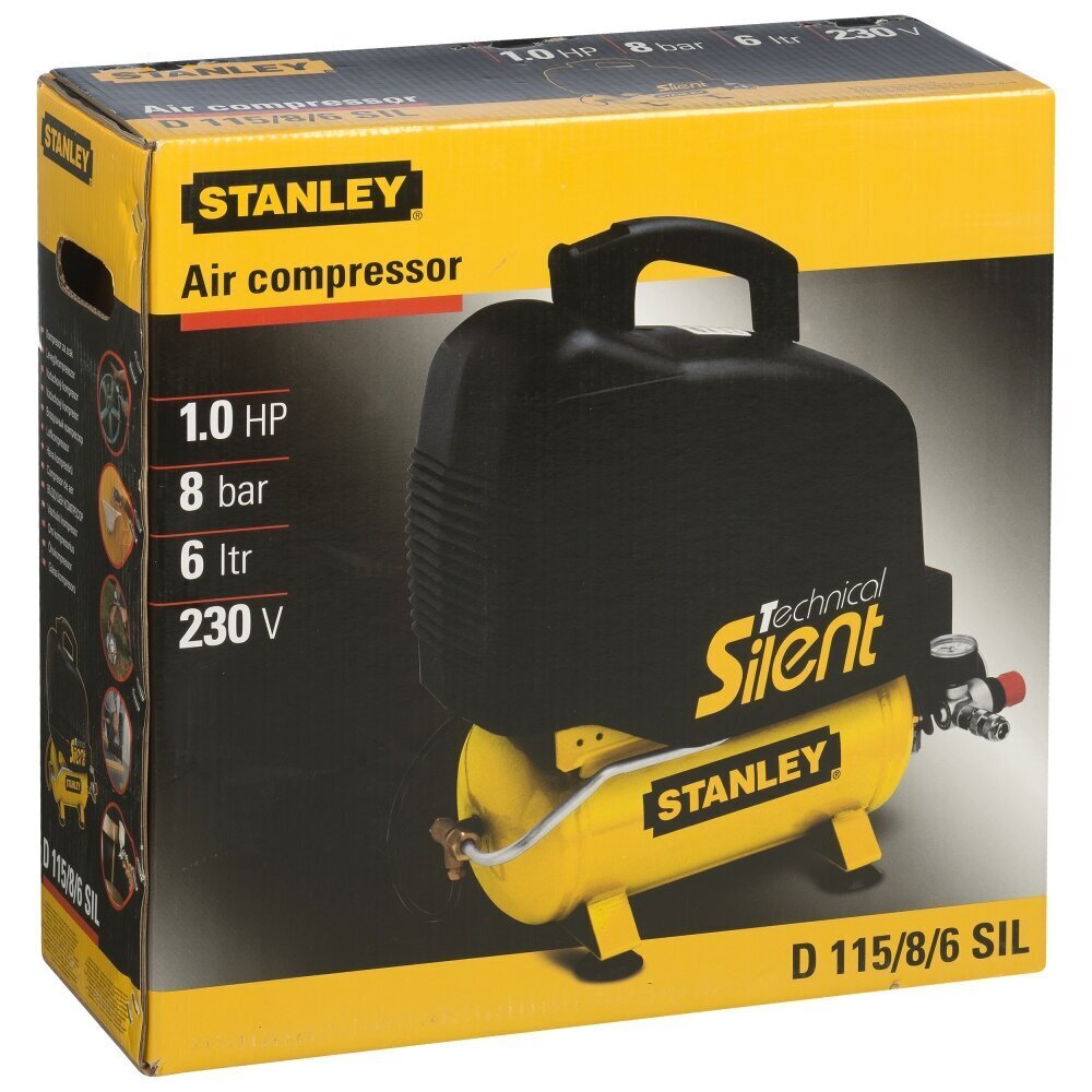 Be alyvos kompresorius Silent 6l Stanley A2BB104STN038 kaina ir informacija | Kompresoriai | pigu.lt